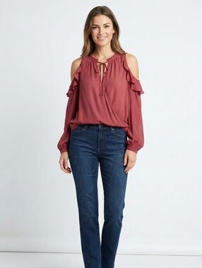 Stylish Women's Cold Shoulder Blouse - Wine